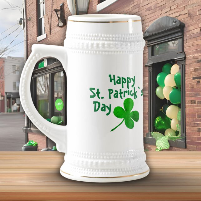 Chope À Bière Joyeuse Saint-Patrick Trèfle Vert Irlandais (Créateur téléchargé)