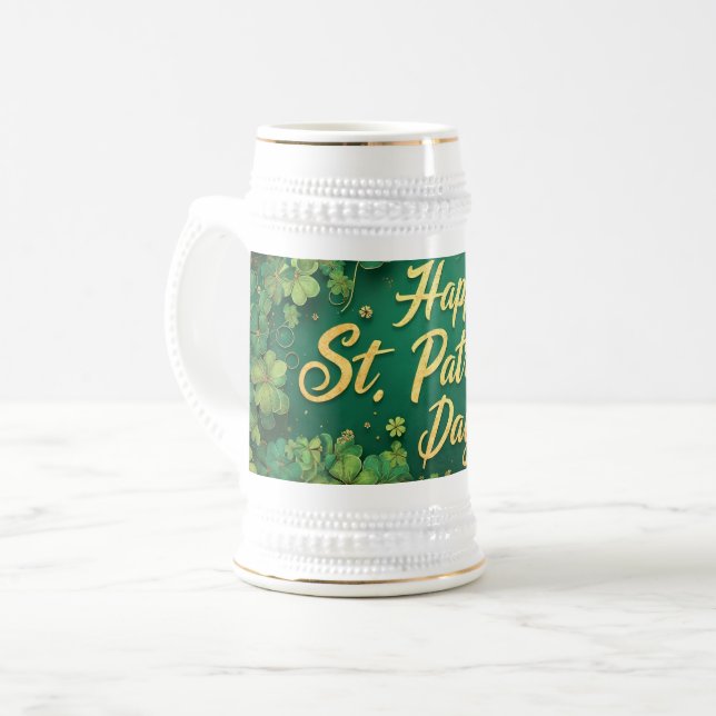 Chope À Bière Joyeux jour de la Saint-Patrick, motif de trèfle (Devant gauche)