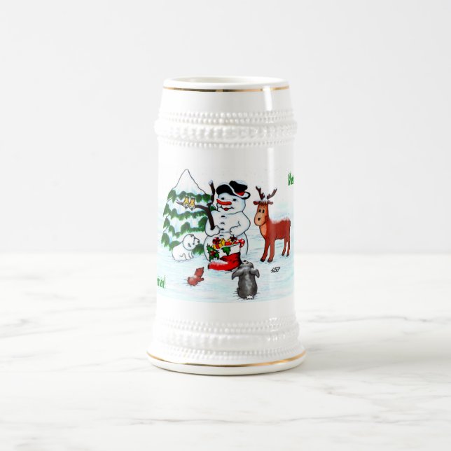 Chope À Bière Joyeux Noël ! Snowman avec amis (Centre)