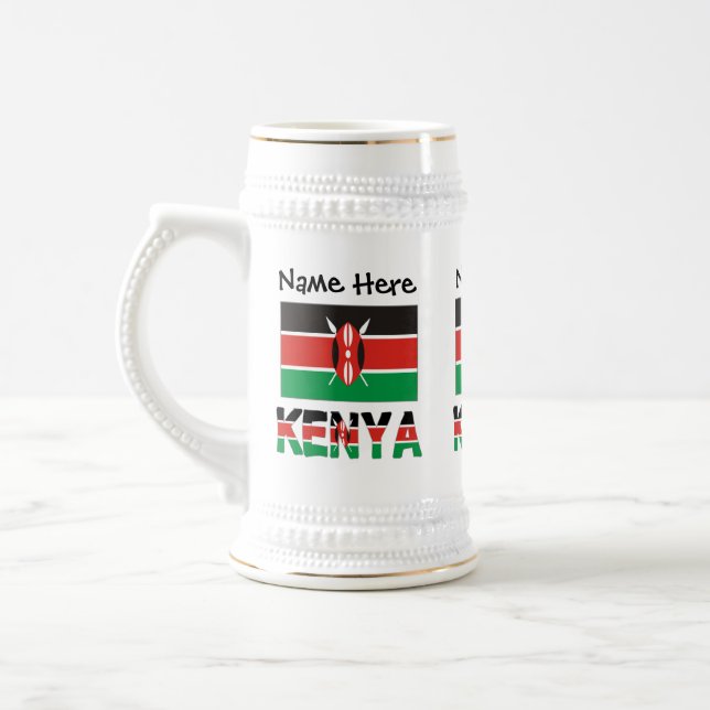 Chope À Bière Kenya et drapeau kenyan avec votre nom (Gauche)