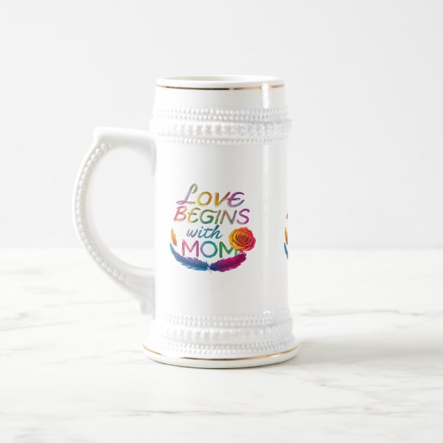 Chope À Bière L'amour commence avec maman" - 22 oz Stein Design (Gauche)
