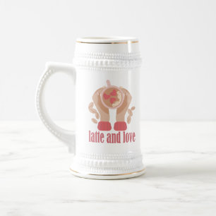 Chope À Bière Latte et coupe d'amour, mains et citation de café