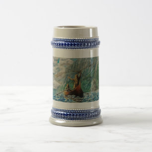 Chope À Bière Le bâti du filet, hommes de Viking dans le bateau