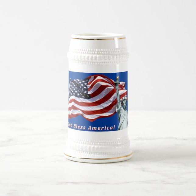 Chope À Bière Liberté Stein de drapeau des USA - Dieu bénissent (Centre)