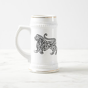 Chope À Bière Lion de calligraphie (noir)