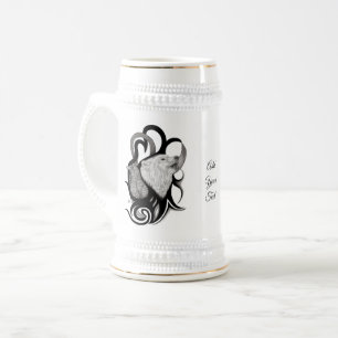 Chope À Bière Loup blanc avec art tribal coréen