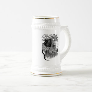 Chope À Bière Loup et corbeau avec crâne