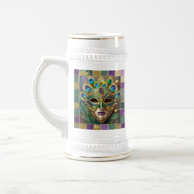 Chope À Bière Mardi Gras Gold Ceramic Peacock Feature Masque (Gauche)