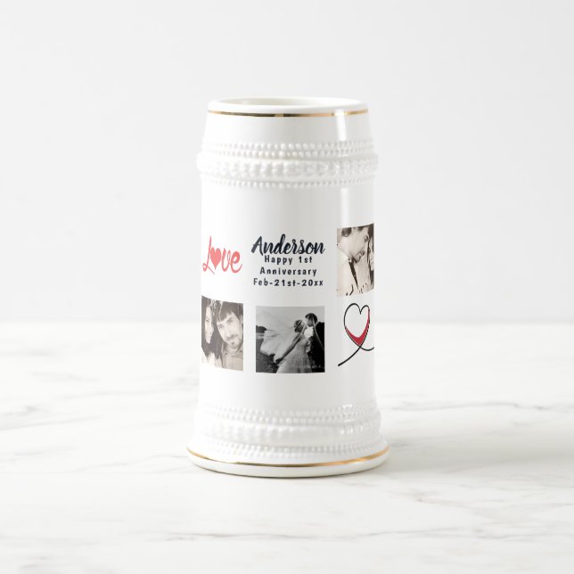 Chope À Bière Mariage Anniversaire photo collage cadeau - modern (Centre)