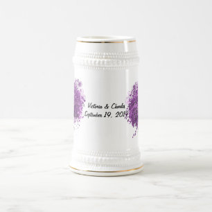 Chope À Bière Mariage de feuille d'arbre de coeur violet radiant