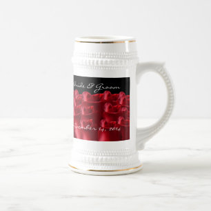 Chope À Bière Mariée et marié Roses rouges Date de mariage Stein