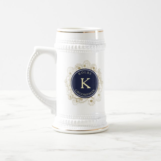 Chope À Bière Marine Blue Groomsman Monogram Beer Stein (Gauche)