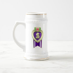 Chope À Bière Médaille de coeur pourpre personnalisable