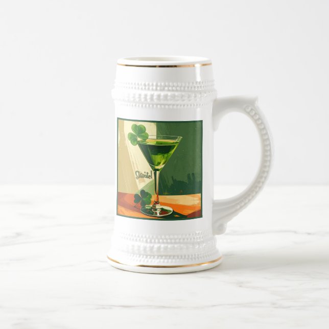 Chope À Bière Mid Century Modern Martini Shamrock Sláinte!  (Droite)