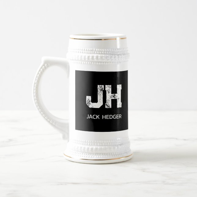CHOPE À BIÈRE MINIMALIST WHITE TWO LETTER MONOGRAM NAME BLACK (Gauche)