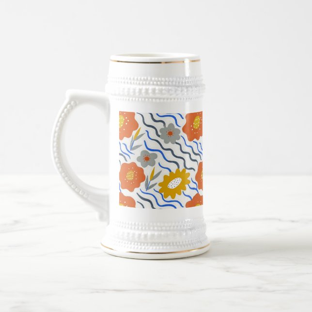 Chope À Bière Modern Abstract Flowers Boho Wavy (Gauche)