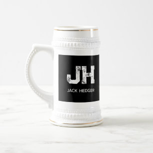 CHOPE À BIÈRE MONOGRAMME DE NOM À DEUX LETTRES BLANC MINIMALISTE
