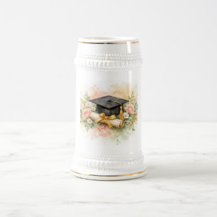 Chope À Bière Mortier de fin d'études avec motif floral