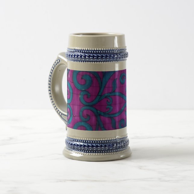 Chope À Bière Motif bleu rose 22 oz Stein (Devant gauche)