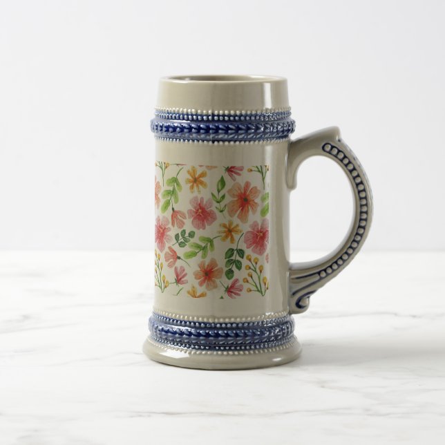 Chope À Bière Motif de fleurs roses à l'aquarelle (Droite)