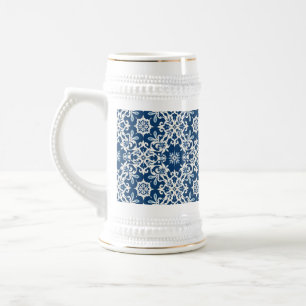 Chope À Bière Motif d'ornement boho en blanc-bleu vintage