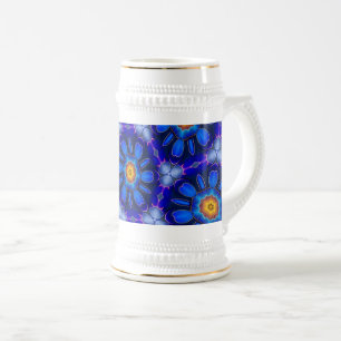 Chope À Bière Motif Fleurs bleues Abstraites
