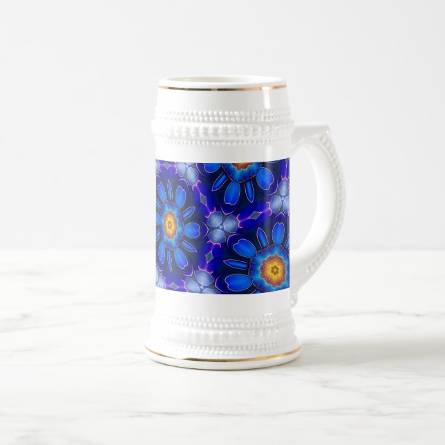 Chope À Bière Motif Fleurs bleues Abstraites (Devant droit)