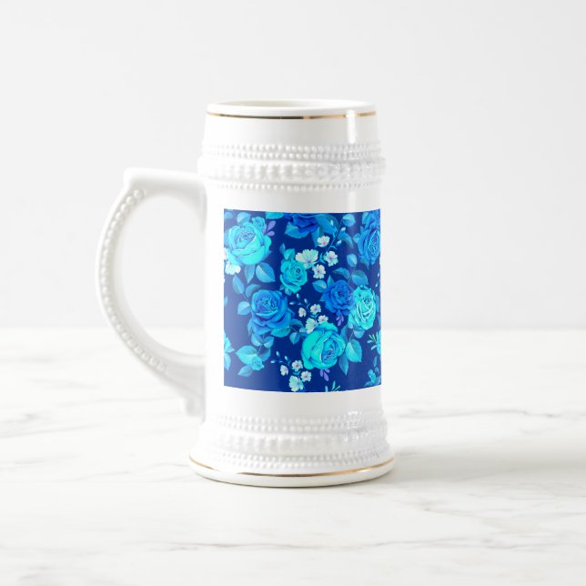 Chope À Bière Motif Fleurs Rose Bleue Classique-87600 (Gauche)