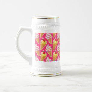 Chope À Bière Motif rose Kawaii avec crème glacée aux fraises