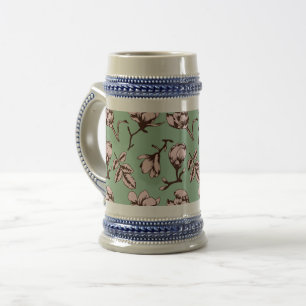 Chope À Bière Motif sans couture avec bourgeons floraux des arbr