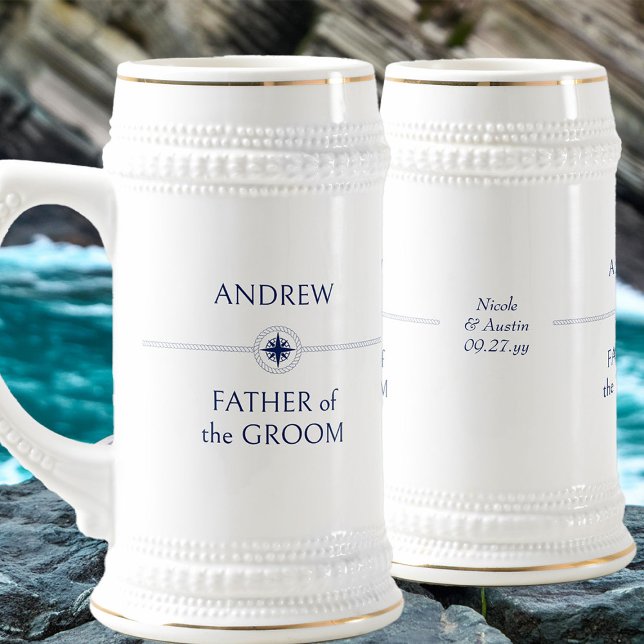 Chope À Bière Nautique mariage fête cadeau père de la chambre (Nautical wedding father of the groom gift - personalize for any member of your wedding party)