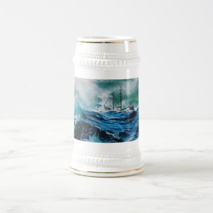 Chope À Bière Navire dans la mer dans la tempête, Bleu nautique