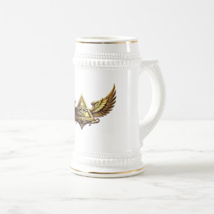 Chope À Bière NeoAnkh Œil d'Horus en or 3D et Pyramide ailée