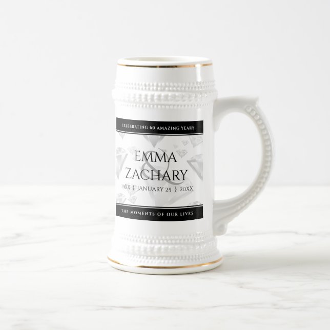 Chope À Bière Noce de diamant - 60 ans ou 75 ans de mariage (Droite)