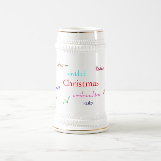 Chope À Bière Noël Dans Le Monde Entier En Blanc Et Or (Centre)
