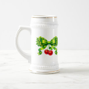 Chope À Bière Nœud de trèfle chanceux avec cerises motif vert