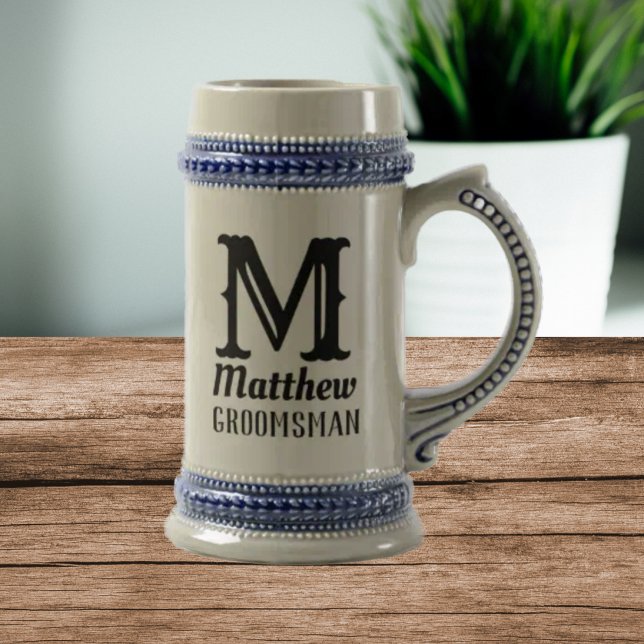 Chope À Bière Nom Masculine Monogramme Classic Mariage Noir (Créateur téléchargé)