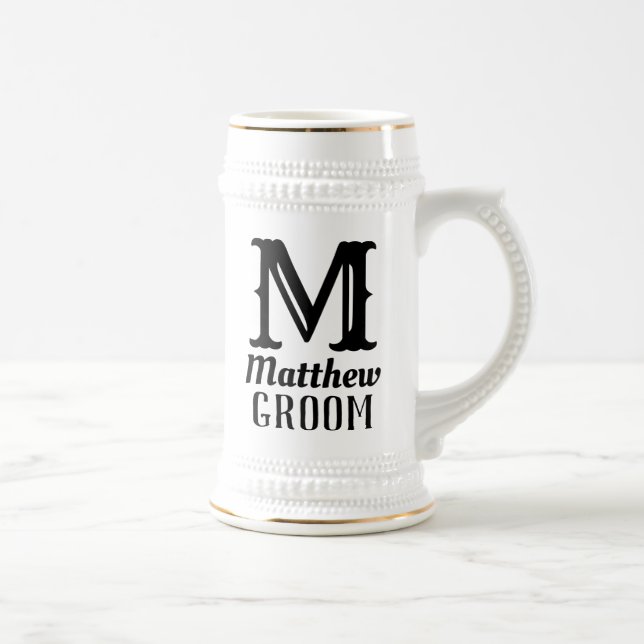 Chope À Bière Nom Masculine Monogramme Groom Mariage Noir (Droite)