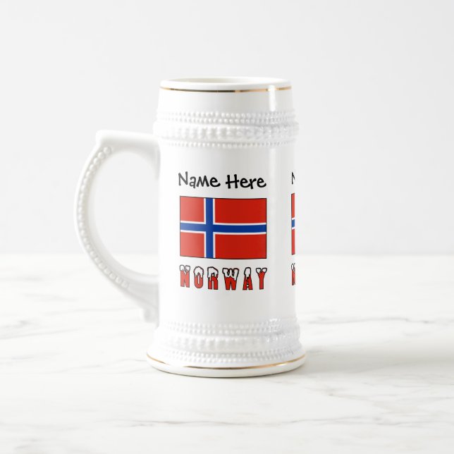 Chope À Bière Norway and Norwegian Flag Personalized  (Gauche)