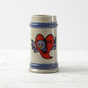Chope À Bière Oiseau bleu de jour de Valentines Stein