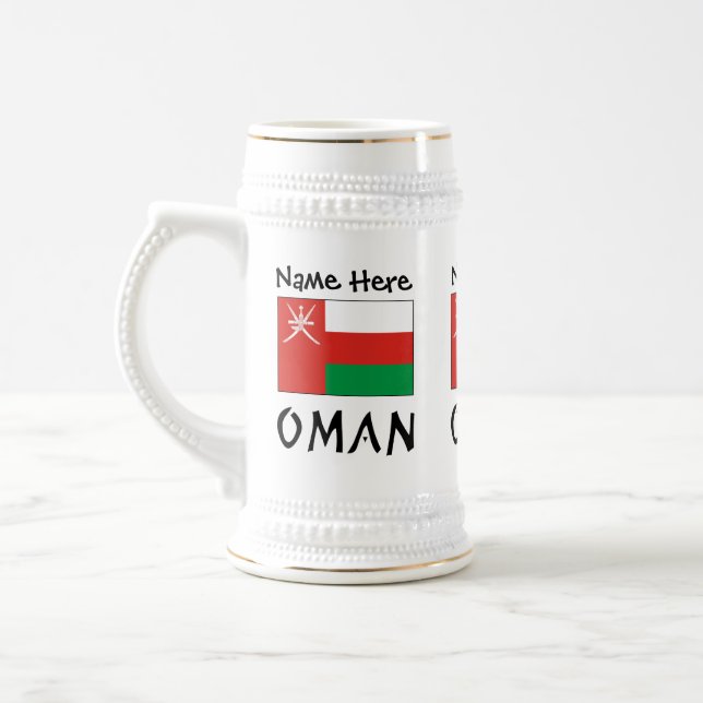 Chope À Bière Oman et drapeau omanais avec votre nom (Gauche)