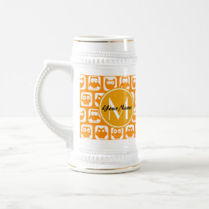 Chope À Bière Orange Owls Custom Monogramme