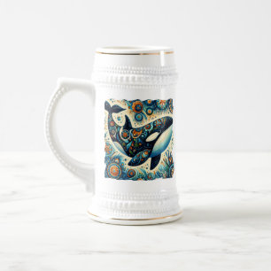 Chope À Bière Orca Killer Whale Floral Whimsical Plage nautique
