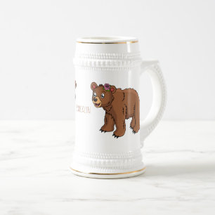 Chope À Bière Ours mignon avec dessin animé sur les fleurs