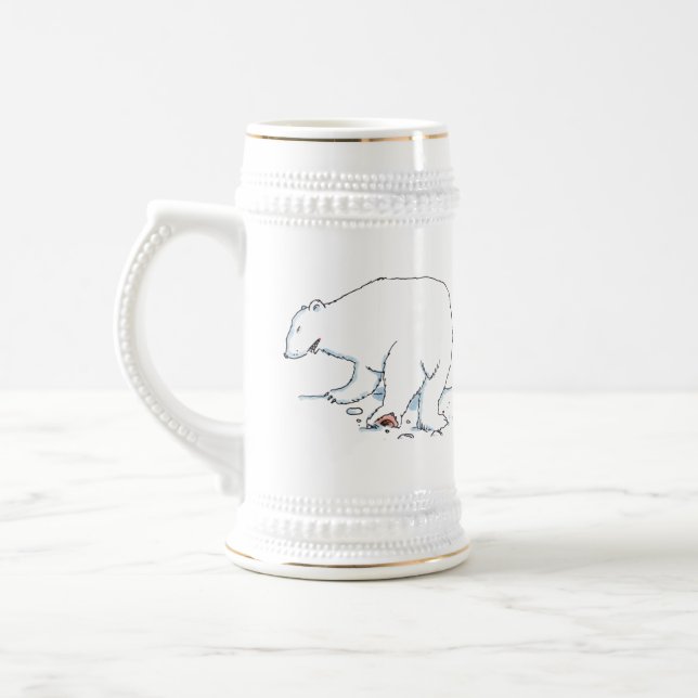 Chope À Bière Ours polaire blanc stein avec garniture or (Gauche)