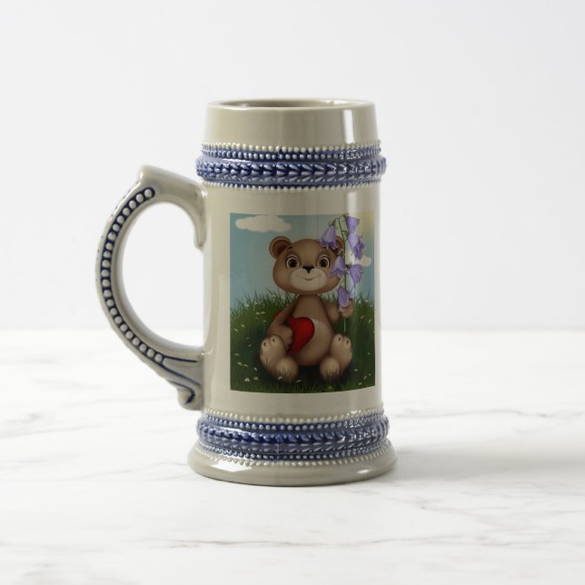 Chope À Bière Ours tenant un bouquet de fleurs-30926 (Gauche)
