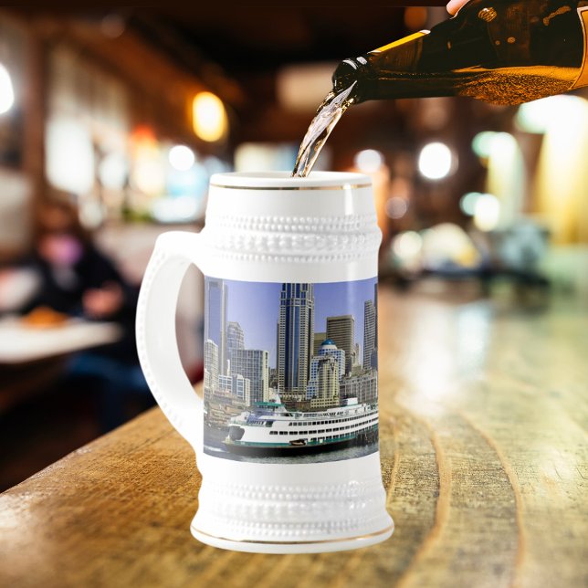 Chope À Bière Pacific Northwest Seattle Ferry & Builds (Pacific Northwest Seattle Ferry & Buildings Beer Stein)
