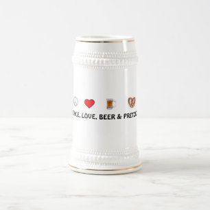 Chope À Bière Paix, amour, bière et bretzels Stein