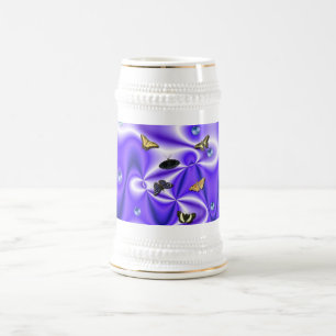 Chope À Bière Papillon et perles sur soie violette