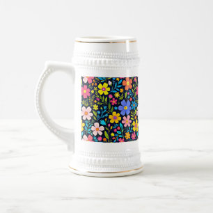Chope À Bière Peinture numérique florale motif fleurs